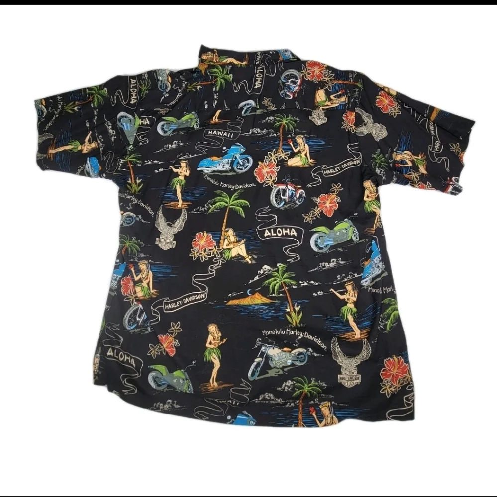 Harley-Davidson Vintage Mens Hawaiian Button-up Shirt Size 2XL Black Hula USA